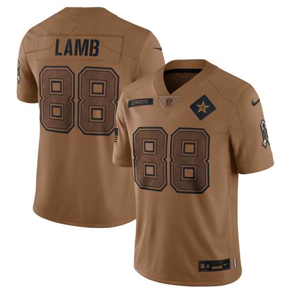Men's Dallas Cowboys #88 CeeDee Lamb 2023 Brown Salute To Service Limited Football Stitched Jersey Dyin
